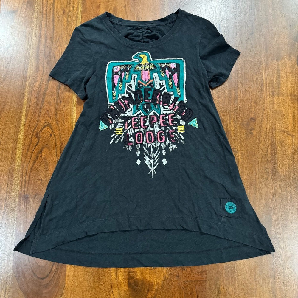 Double D Ranch Top Thunderbird Teepee Lodge Bird Open Back Longer Length Boho XS